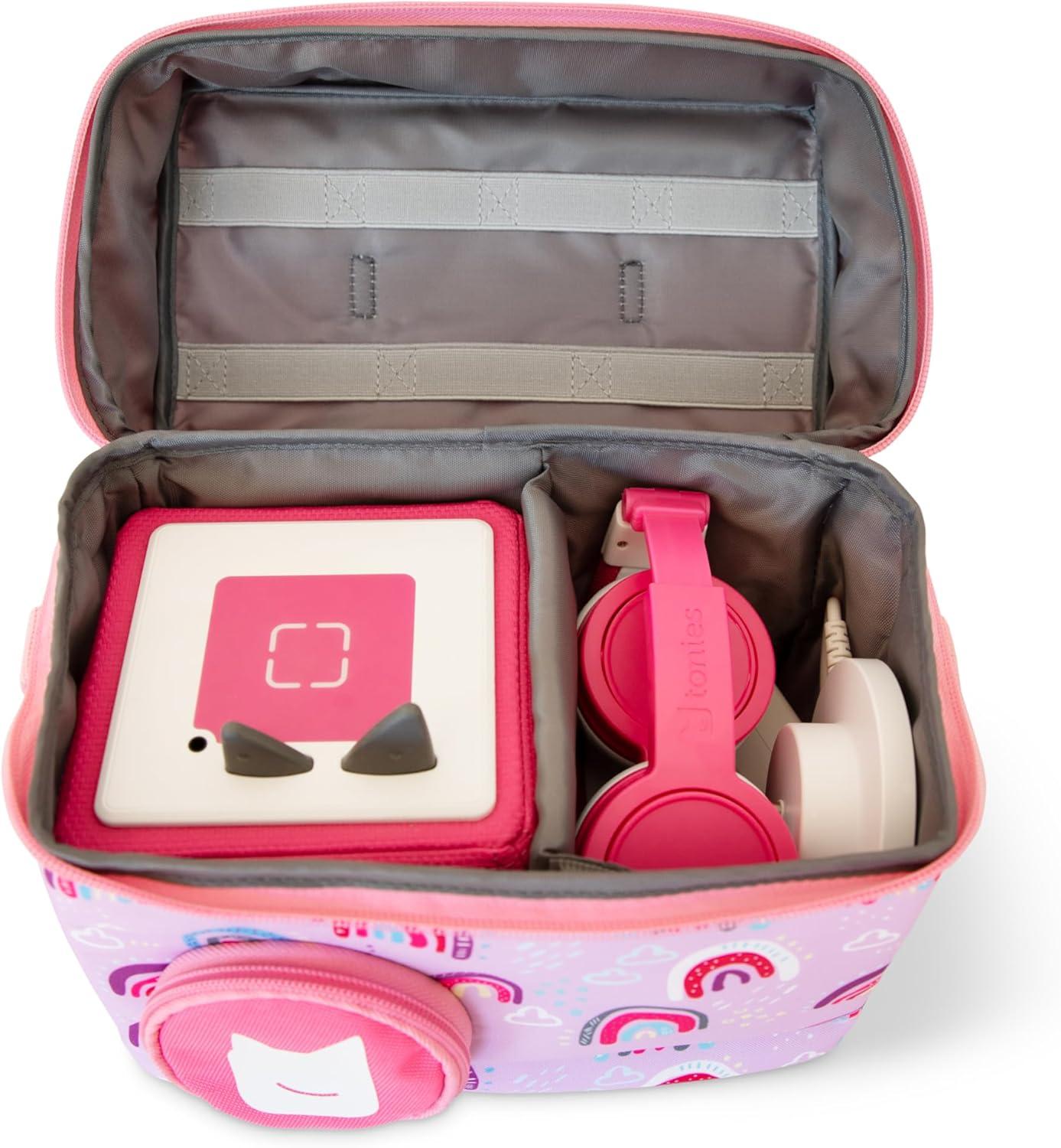image:imageTonies Listen amp Go Travel Bag Secure Protection for your Toniebox Headphones Charging Station and 7 Characters Over the RainbowPink Over the Rainbow